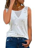 heart print tank top lace patchwork vest womens o neck sleeveless tops woman casual printed tank tee summer famle vest tops
