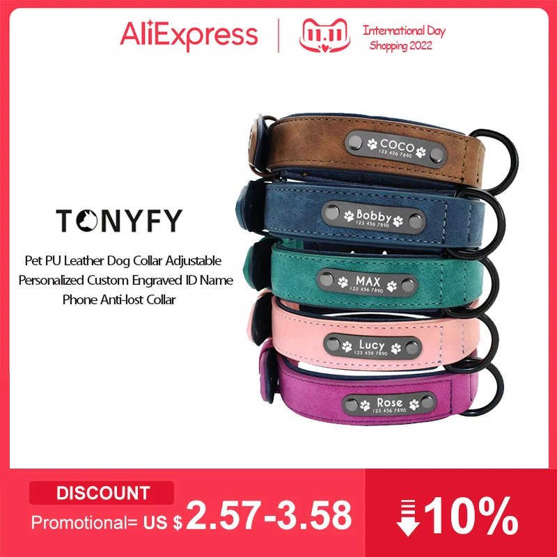 

Ошейник для домашних животных, регулируемый, персонализированный, с гравировкой имени