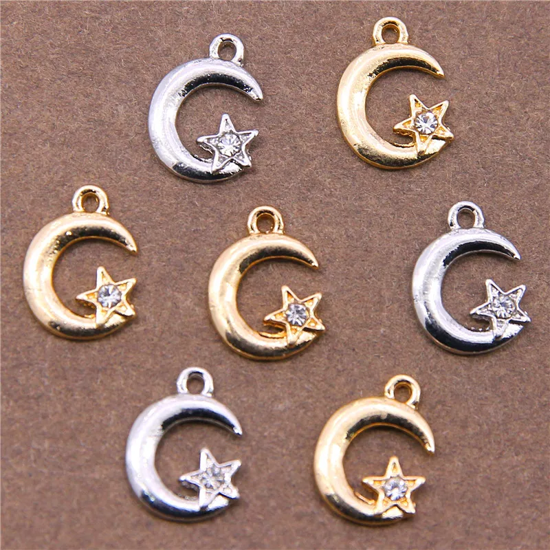 

6pcs 14*11mm Silver Plated Cute Mini Moon Pendants Earrings Bracelet Accessories DIY Charms For Jewelry Carfts Making