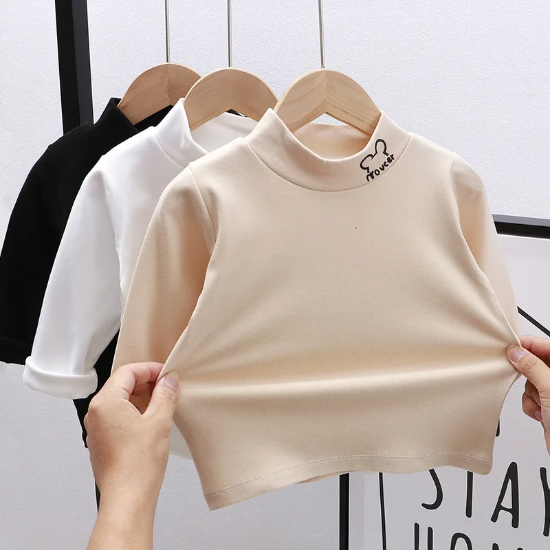 Half High Collar German Velvet Bottomed Small and Medium-sized Children's Self Heating Warm Shirt Baby's Close Fitting T-shirt