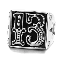 megin d stainless steel titanium vintage punk number 13 lucky motor star carved hip hop ring for men couple gift fashion jewelry