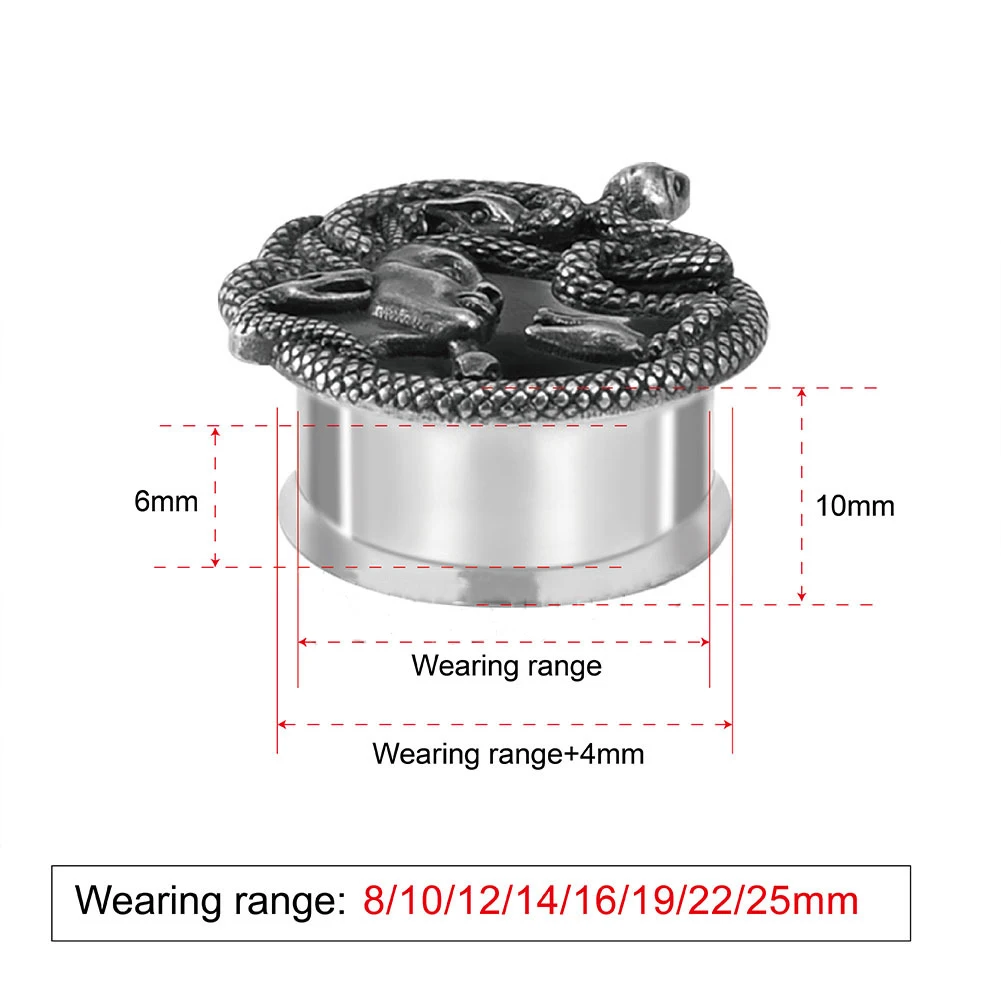 

2PCS Stainless Steel Female Snake head Ear Gauges Plugs Piercing Tunnels Plugs Guages Stretcher Plugs Body Jewelry Plugs