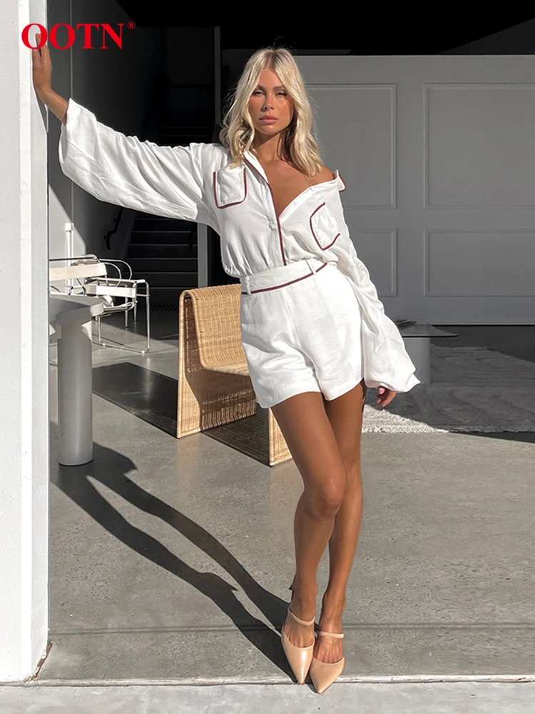 OOTN летние белые хлопковые шорты женские комплекты из 2 предметов модные