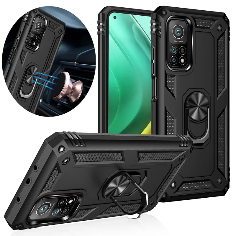 

For Xiaomi Mi 10T Mi10T Lite Case Luxury Armor Shockproof Phone Cases for Mi 11T Pro Car Magnetic Ring Silicone Bumper Case