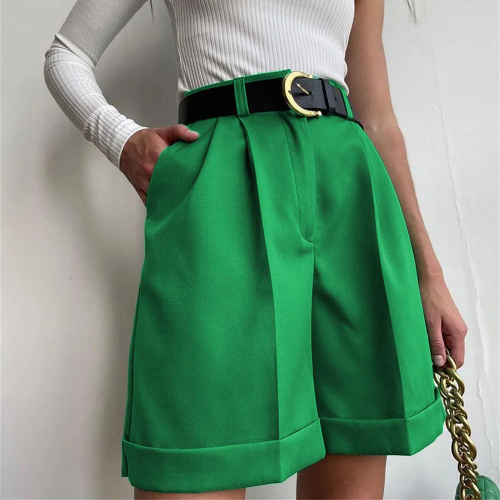 2022 Y2K Summer Suit Shorts Women's Pocket Green Fashion Casual Pants Straight Shorts White Black Blue Casual Clothing