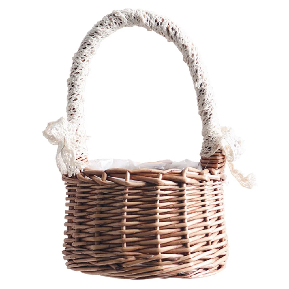

Basket Flower Wedding Woven Wicker Storage Baskets Rattan Picnic Girl Candy Giftfor Easterlace Bouquet Fruit Hamper Egg Handle