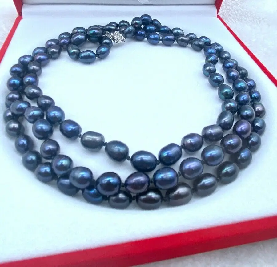 Ожерелье из натурального жемчуга Akoya черного риса диаметром 7-8 мм 24-50 дюймов