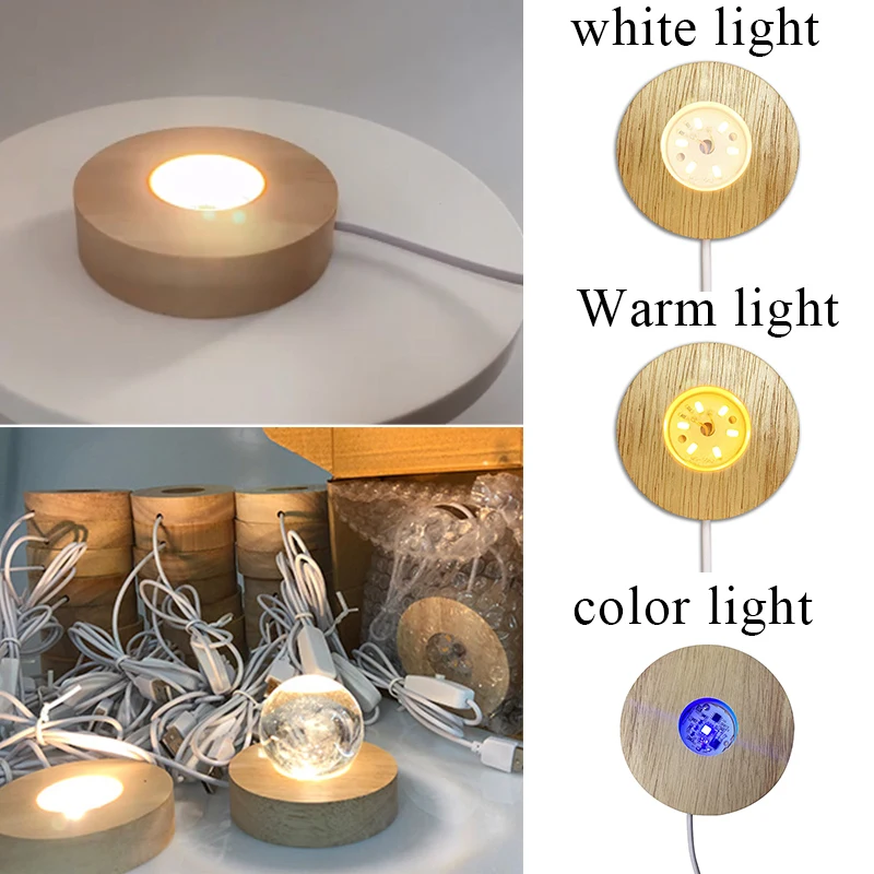 

Round Wooden LED Light Display Base Stand USB Art Ornament DIY Night Light Wood Lamp Base Holder Art Craft Home Ornament
