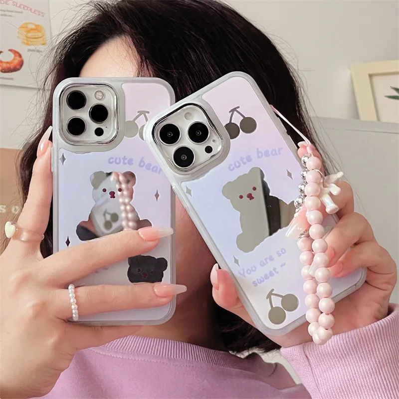 

Mirror Halo Dyed Purple Cherry Bear Phone Case For iphone 14 13 12 11 Pro Max X XR XSMAX 7 8 Plus SE TPU Case Cover new products