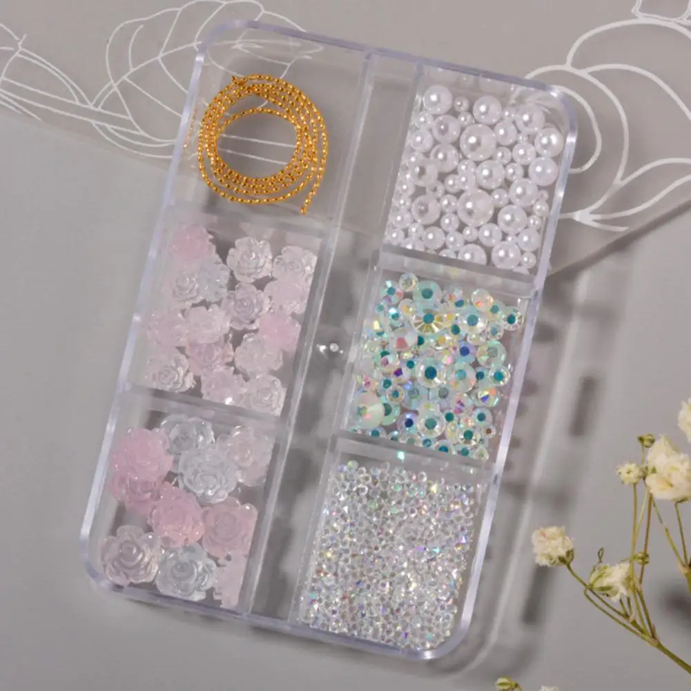 

6 Grids/Box Nail Decoration Accessories Exquisite Diverse Shapes Pearl White Aurora DIY Resin Camellia Nail Art Decor for Women