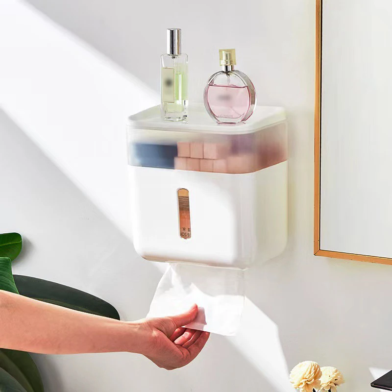 

Многофункциональная двухслойная коробка для туалетной бумаги, настенная Водонепроницаемая рулонная бумажная коробка, органайзер для мелочей, хранение салфеток в ванной комнате