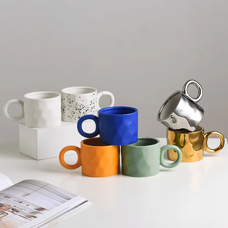 400ml Ceramic Mug with Handle Creative Klein Blue Water Cup Hand Pinching Cup Living Room Coffee Cup Household Drinking Utensils