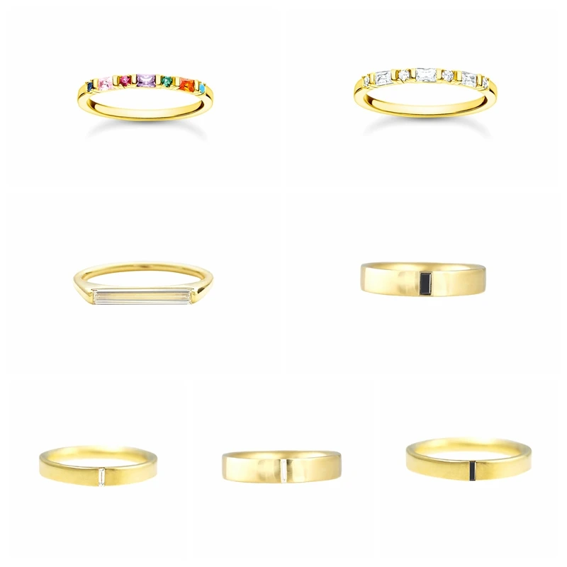 

Aide Rainbow Zircon Pave Rings For Women White Black Rectangle Crystal Finger Ring Wedding Engagement Party Rock Punk Jewelry