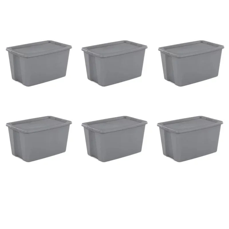 

Sterilite 30 Gallon Tote Box Plastic, Gray, Set of 6 storage box