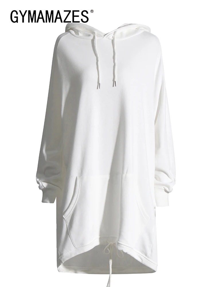 

GYMAMAZES Oversize Solid Sweatshirt For Women Hooded Long Sleeve Patchwork Drawstring Sweatshirts Female Autumn Clothing Style