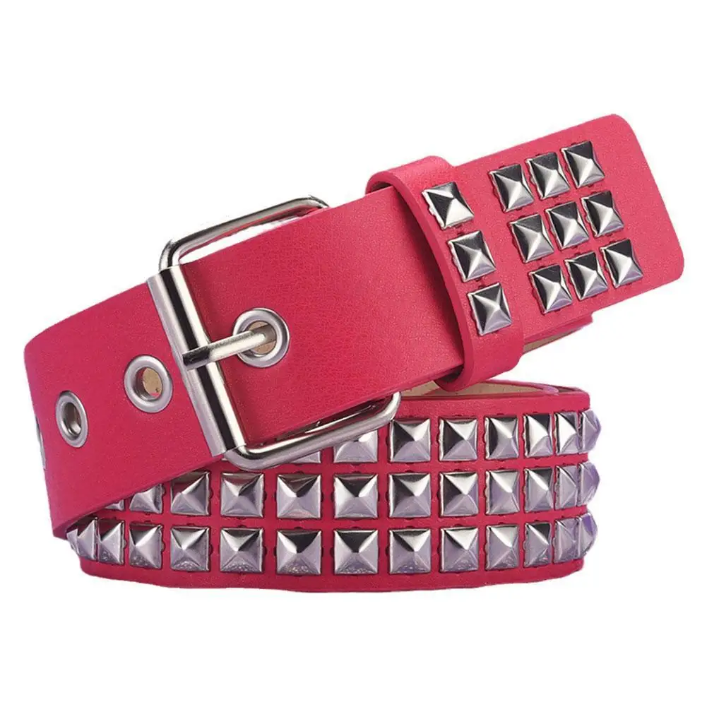 

Women Riveted Metal Belt PU Leather Jeans Studded Belt Beads Belt Eyelet Waistband Square Fashion Buckle Pin Z3B4