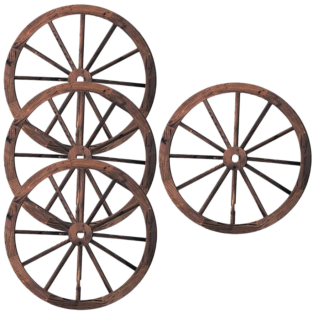 

4 Pcs Decor For Home Round Wheel Wall Wagon Outdoor Wooden Decoration Vintage Home