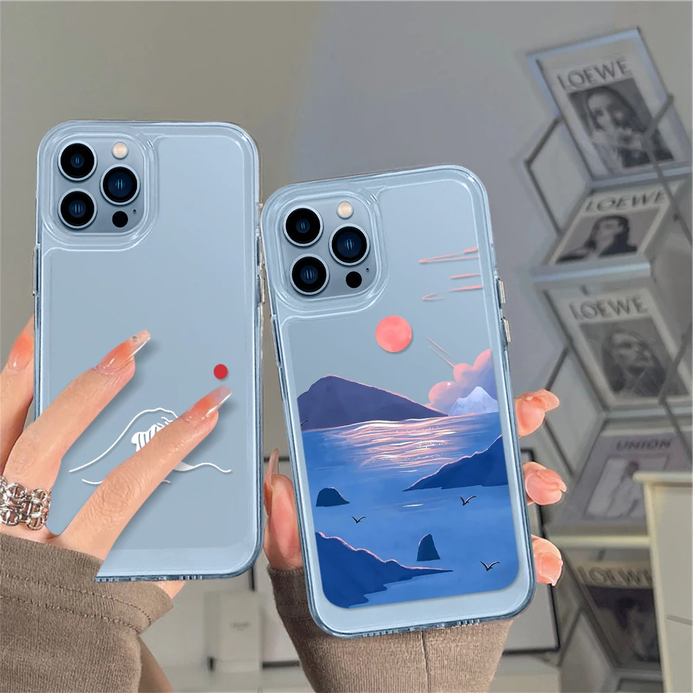 

Sunset Sunrise Landscape Clear Phone Case for iPhone 14 13 12 11 Pro Max Mini XS XR X Back Cover for iPhone14promax Capa Fundas