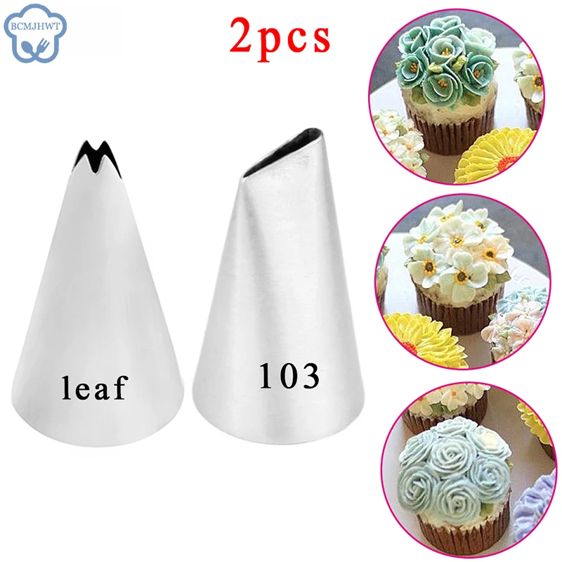 

2PCS Flower Rose petal Nozzles Stainless Steel Icing Piping Nozzles Tips Leaf Pastry Tips Fondant Cake Baking Decorating Tools