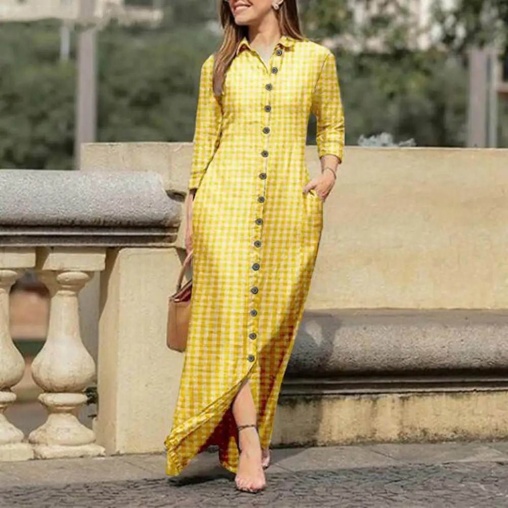 

Casual Dress Lapel Maxi Dress Single Breasted Lady Long Shirt Dress
