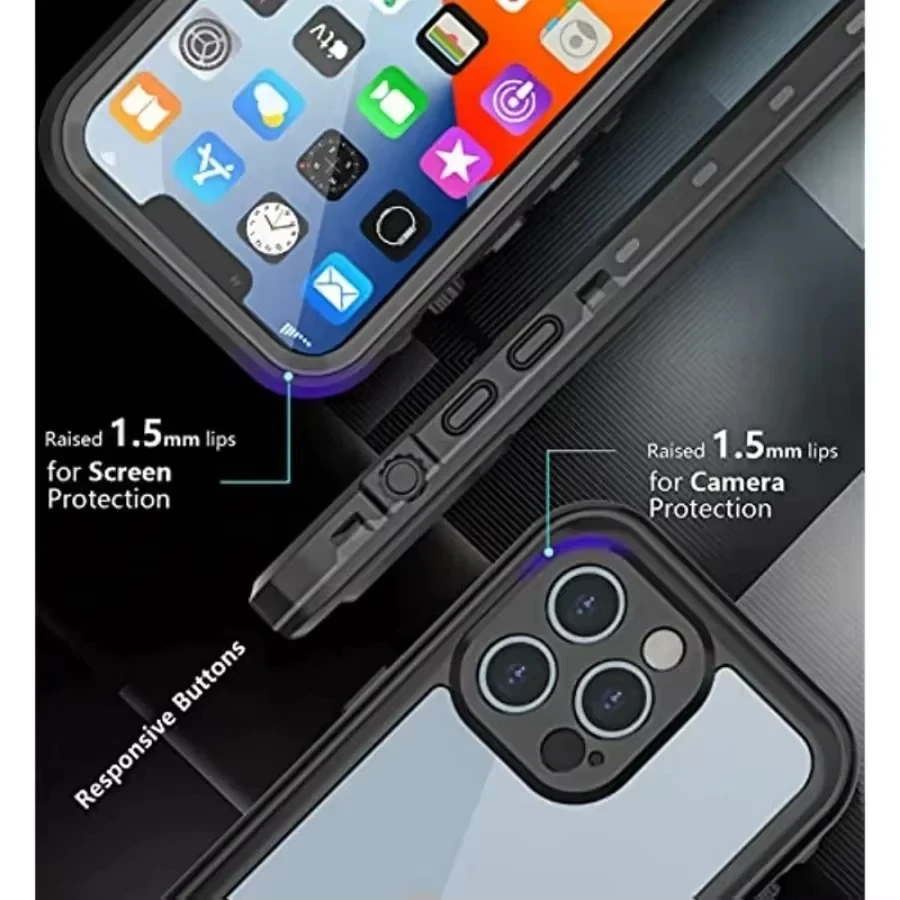 Фото Полностью герметичный прозрачный водонепроницаемый чехол IP68 для iPhone 16 ProMax 16e 15 14 Plus 13 12 11 Мини-противоударный чехол с защитной пленкой для экрана №4