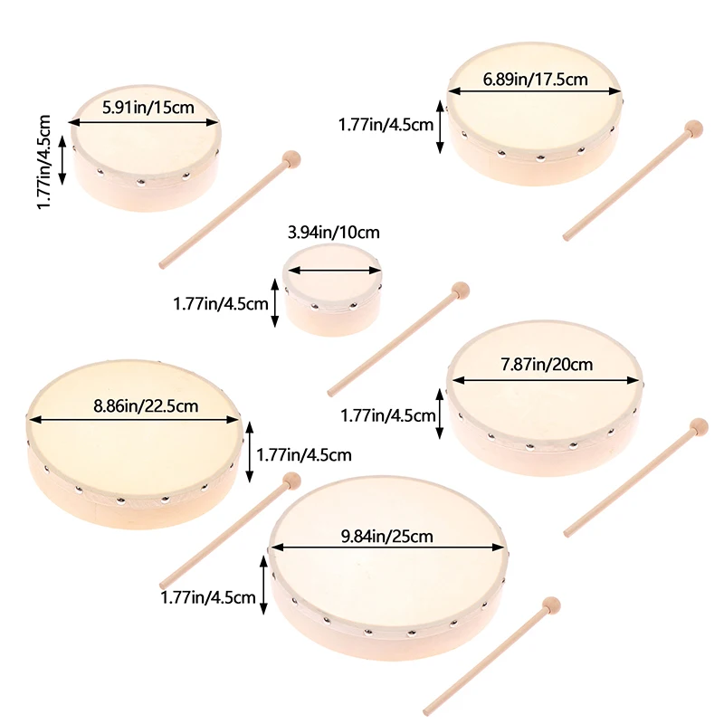 Деревянный барабан с набором барабанных палочек 4/6/7/8/9/10 дюймов ручной