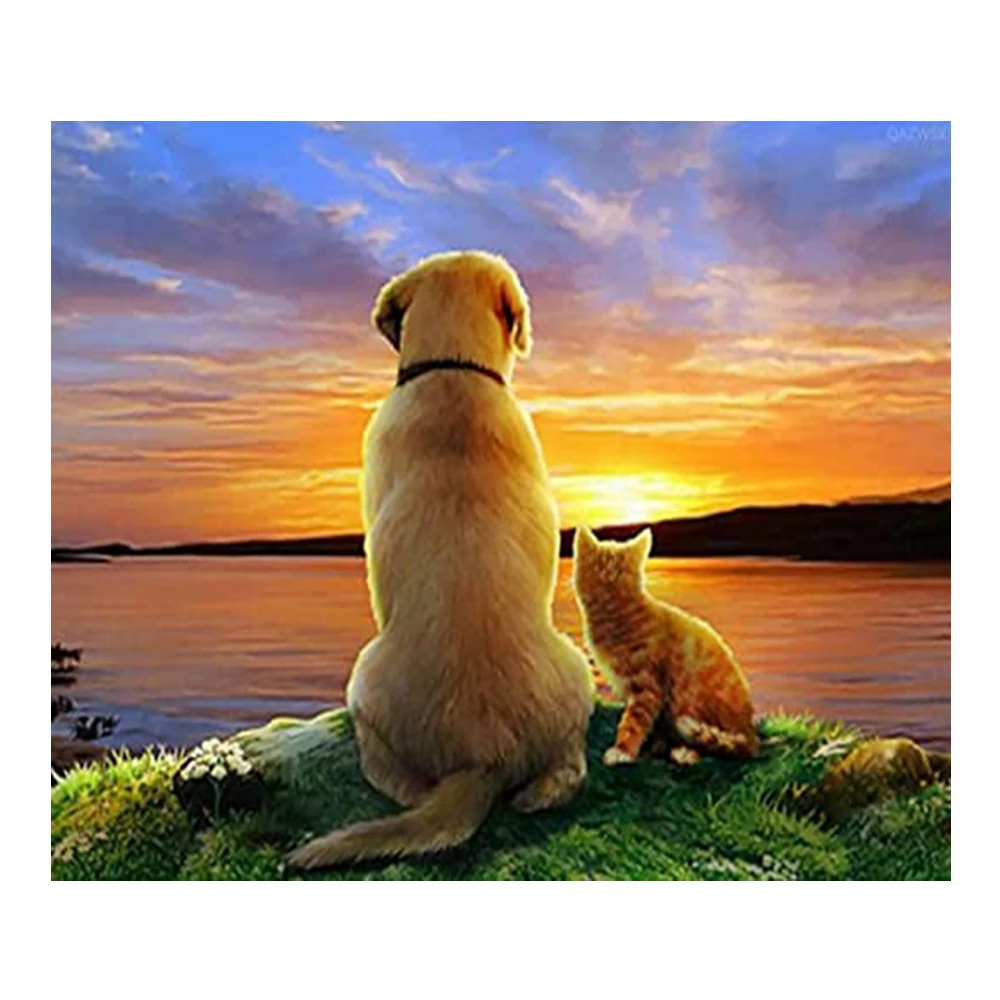 

Динамическая алмазная живопись YI BRIGH закат кот собака полная квадратная Алмазная круглая Алмазная картина Сделай Сам комната декоративная ручная работа