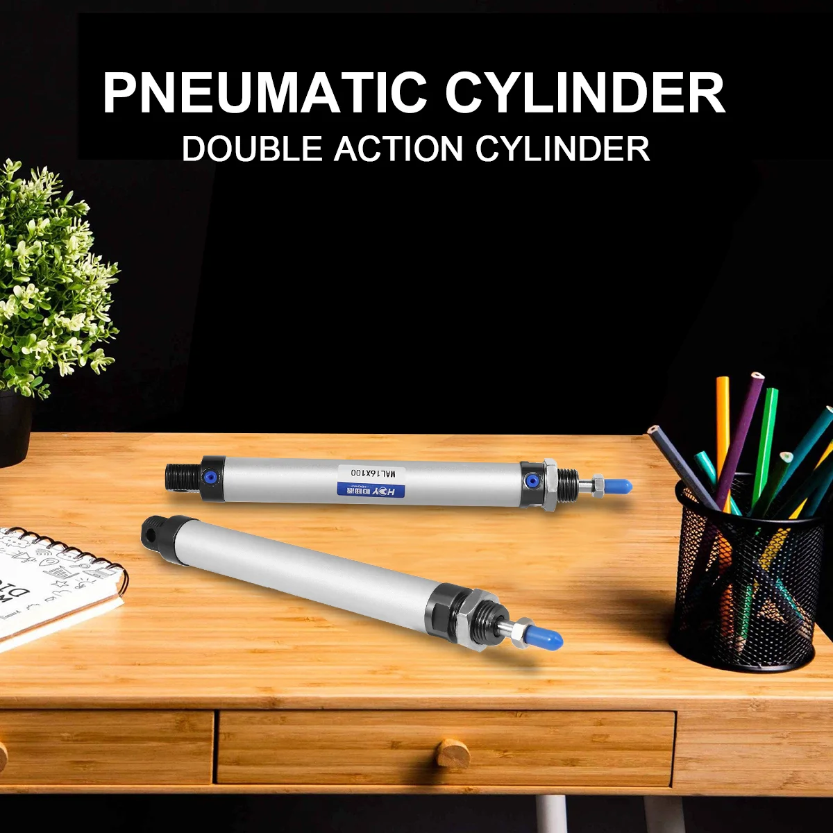 

Pen Type Air Pneumatic Cylinder 100mm Stoke 16mm Bore Double Action Single Rod