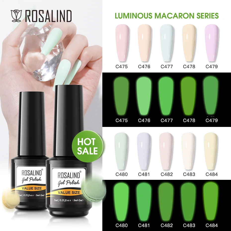 

ROSALIND Summer Macaron Nail Gel Polish Semi Permanent For Nails Art Manicure Soak Off Gel Base Top Coat Hybrid Varnishes UV Gel