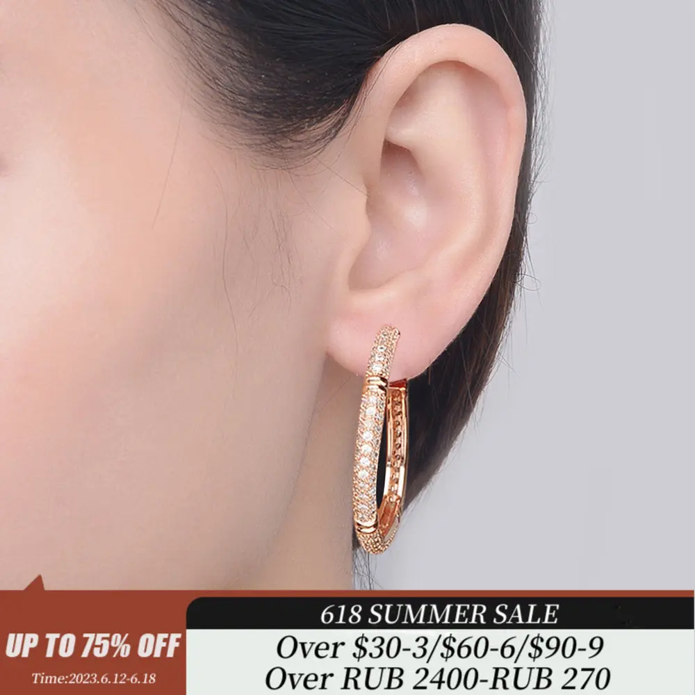 

Модные полностью алмазные серьги, большое кольцо цвета розового золота, высококачественные Австрийские фианиты, инкрустированные роскошн...