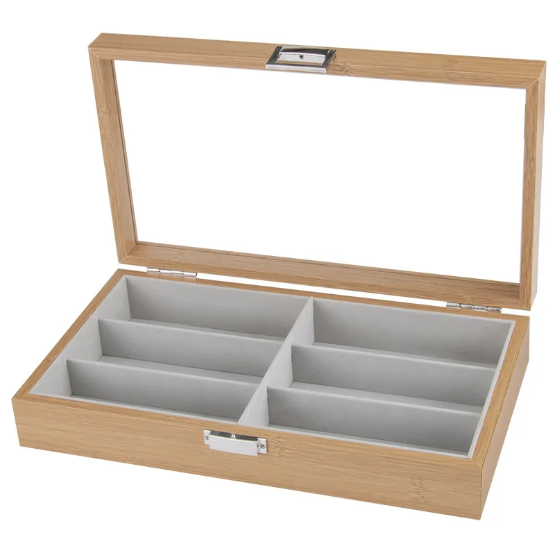 Bamboo Grain Wooden 6-position Glasses Storage Display Box Sunglasses Display Box Sunglasses Display Props Jewelry Manager Tray