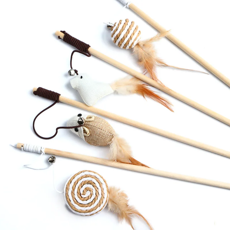 

1PC Teaser Feather Toys Kitten Funny Colorful Rod Cat Wand Toys Wood Pet Cat Toys Interactive Stick Pet Cat Supplies