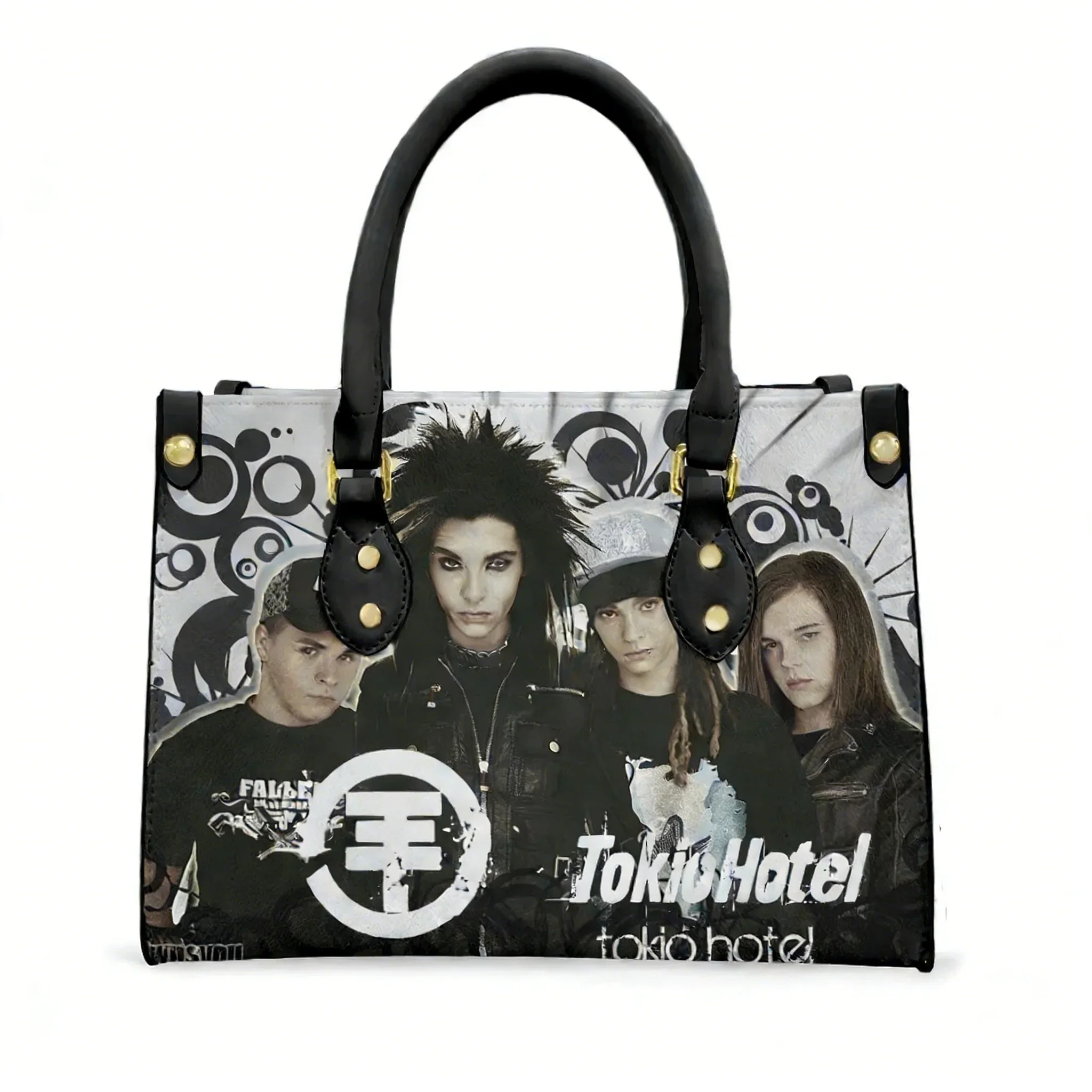 Фото Сумка-тоут Tokio Hotel Rock Band, женская и мужская, с персонализированным текстом и изображением, из искусственной кожи, для бизнеса, шопинга, подарочная сумка №1