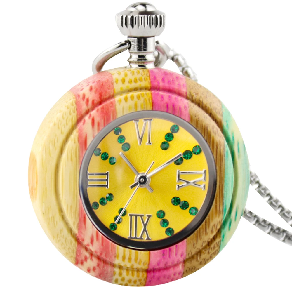 Unique Color Quartz Pocket Watch Wooden Couple Clock Fashion Collection Watches FOB Chain Pendant Gift relogio masculino hombre