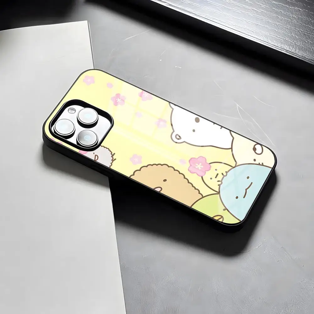 Фото Чехол для телефона с рисунком Sumikko Gurashi для IPhone 17 Pro Max 15 Pro 16 14 Plus 12 13 Mini 11 Pro, противоударный стеклянный чехол №2