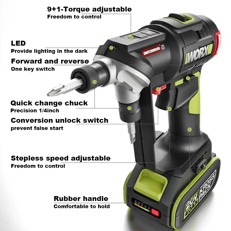 Worx WU177 Голый инструмент с вращающейся и двойной рабочей головкой беспроводной