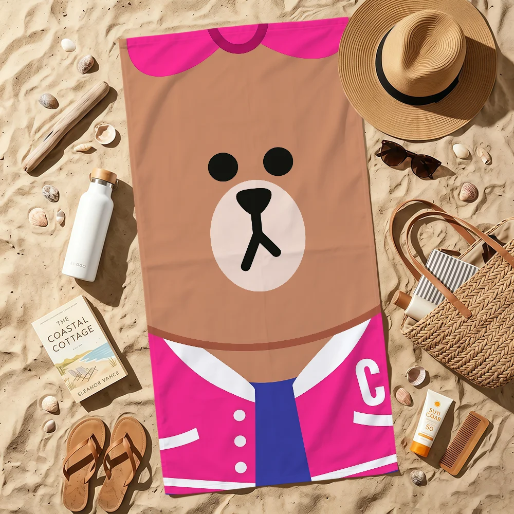 Фото Пляжные полотенца Bear Fun Face Art L-Line F-Friends Brown C-Cony Sally: мягкие, быстросохнущие, для бассейна, путешествий, спортзала, спа, спорта, подарок №5