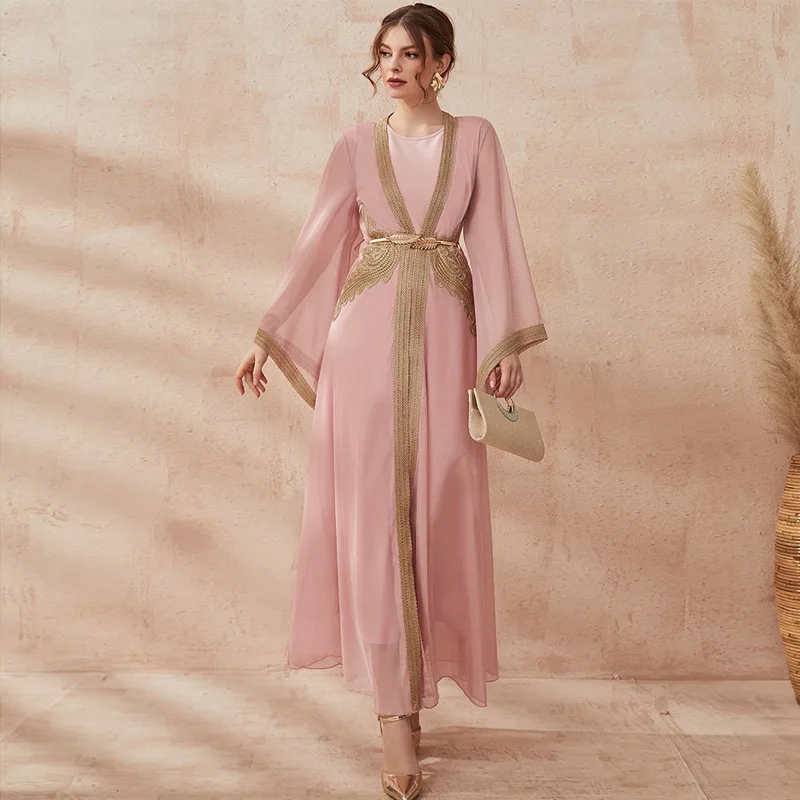XF-T-21918 Fashion Women's Wear 2023 New Muslim Arab Dress Middle East Dubai Women's Suit  Kaftans for Women  Open Abaya