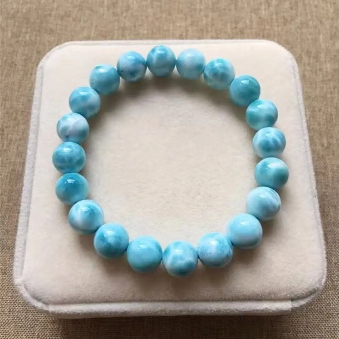 

9mm Natural Blue Larimar Bracelet For Women Men Love Gift Crystal Dominica Water Pattern Beads Stone Strands Jewelry AAAAA