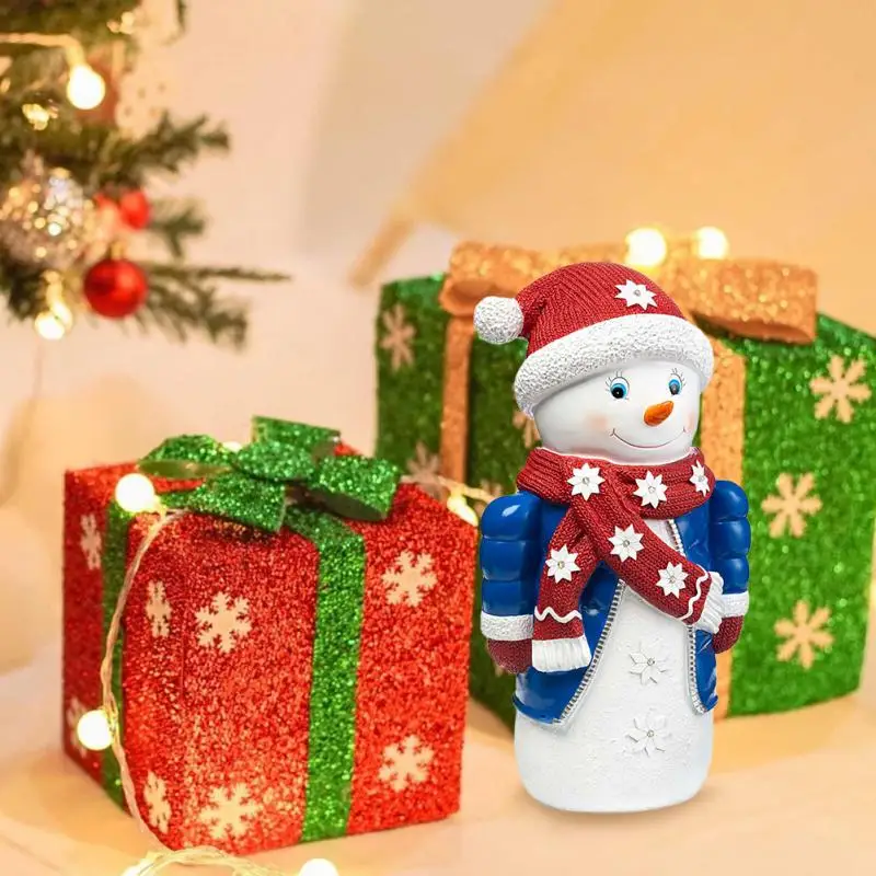 

1PC Christmas Resin Decorative Ornaments Luminous Snowman Resin Ornaments Desktop Statue Ornament New Year Xmas Box Decoration