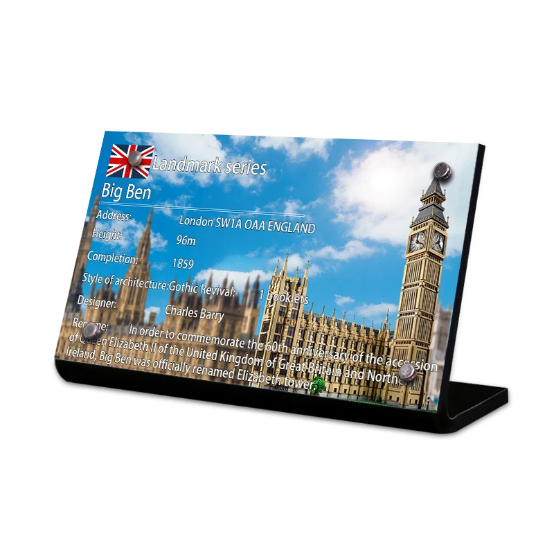 

Acrylic Display Stand Information Sign for 10253 Big Ben Tag Label Display Board Building Blocks Kit Kid Toy