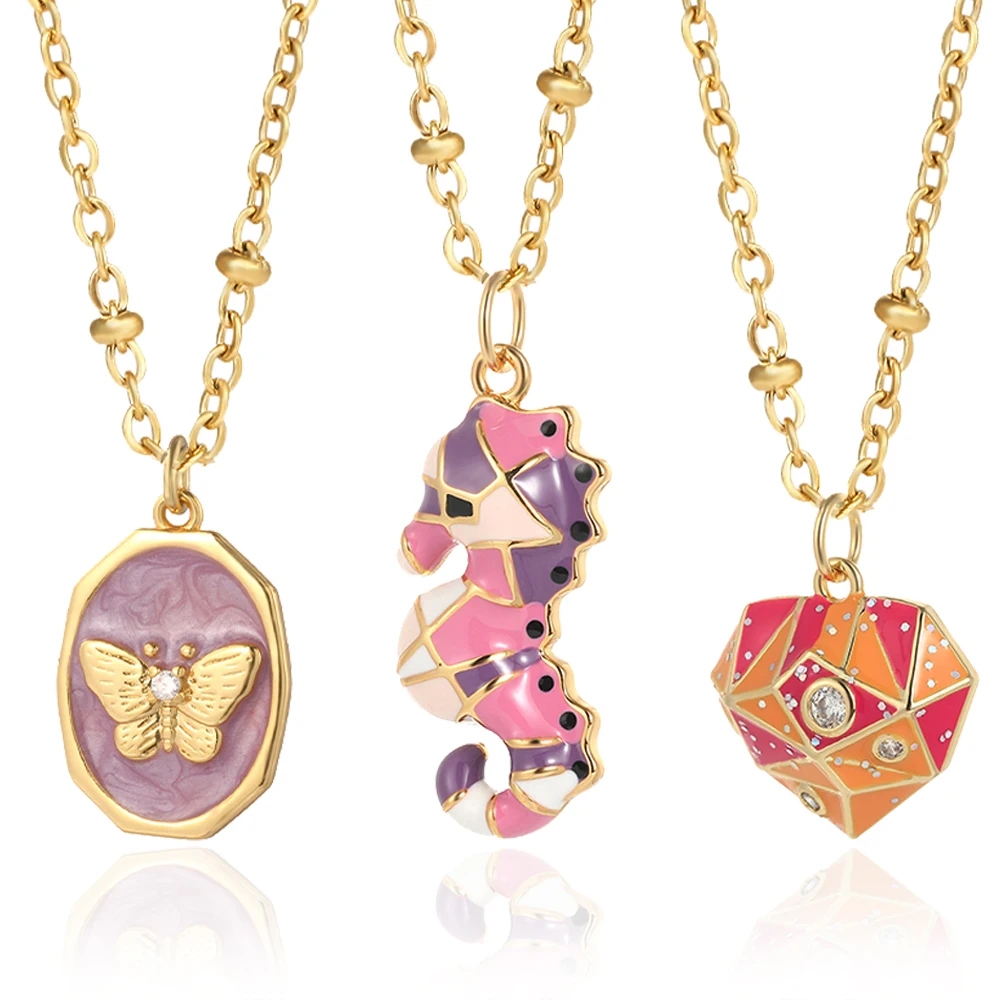 

Cute Sea Butterfly Woman's Necklaceh Boemian Heart Pendnat for Women Gold Color Stainlesss Steel Link Chain Choker Punk Collares