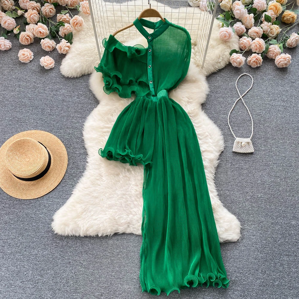 

Fairy Sweet and Slim Slim Ruffled Off-the-shoulder Irregular Temperament Dress Female Chic Design