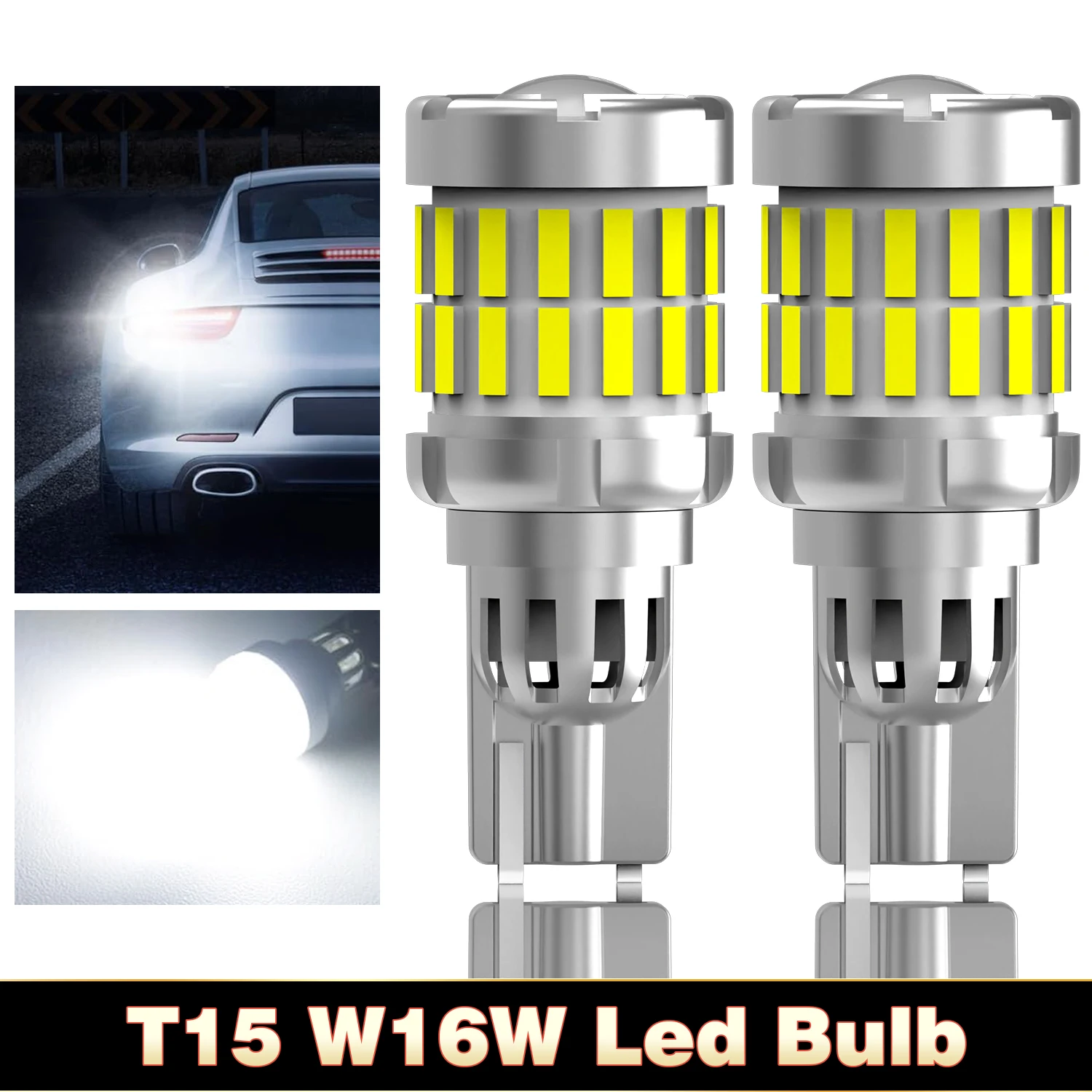 Фото 2 шт. светодиодные лампы T15 W16W для заднего хода, суперяркие, 1440+3020 SMD чипов, лампы T16 для Renault Megane 4, Scenic 4, Fluence №1