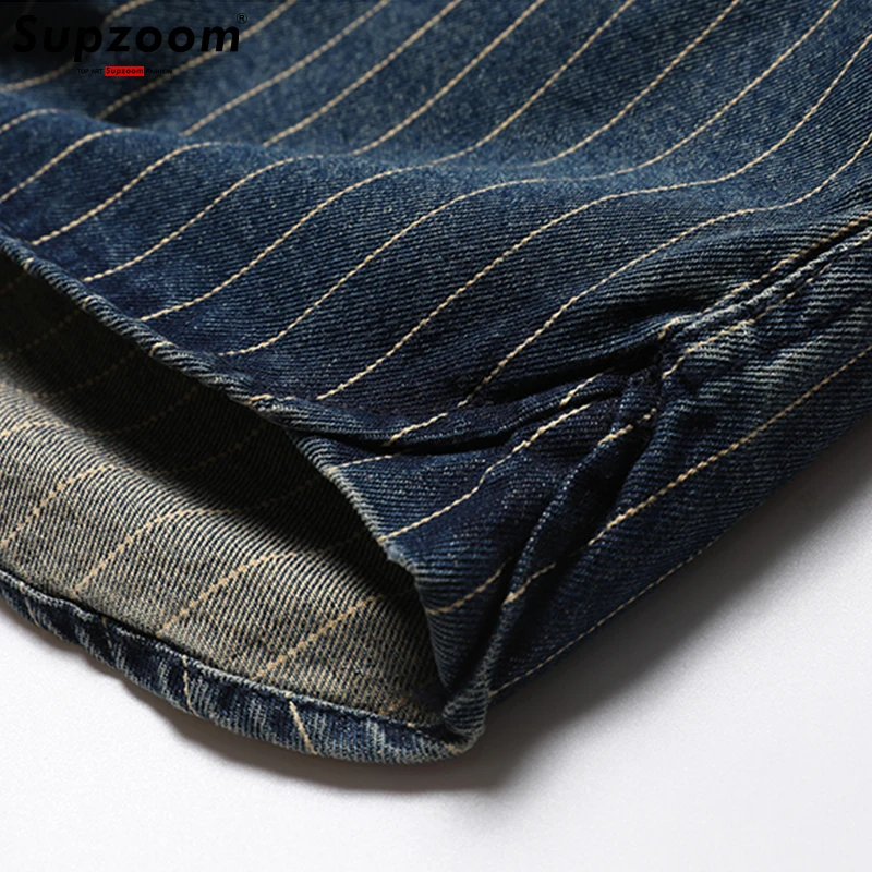 Мужская джинсовая рубашка в полоску Supzoom Повседневная с отложным воротником и