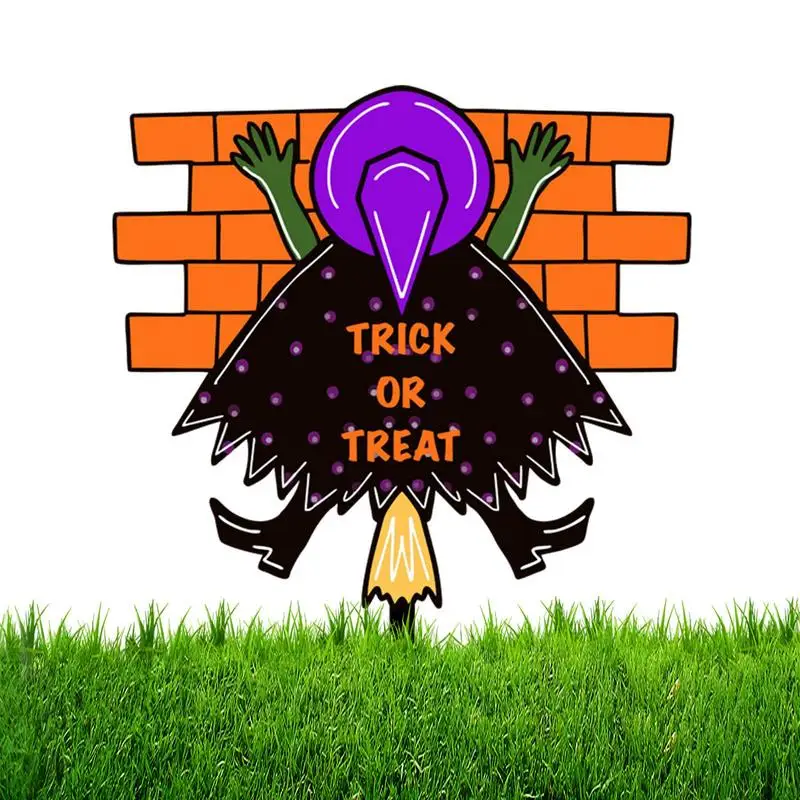 

Декоративная стойка на Хэллоуин двусторонняя печатная акриловая 2D вывеска Декор на Хэллоуин вечерние украшения для наружного парка заднего двора