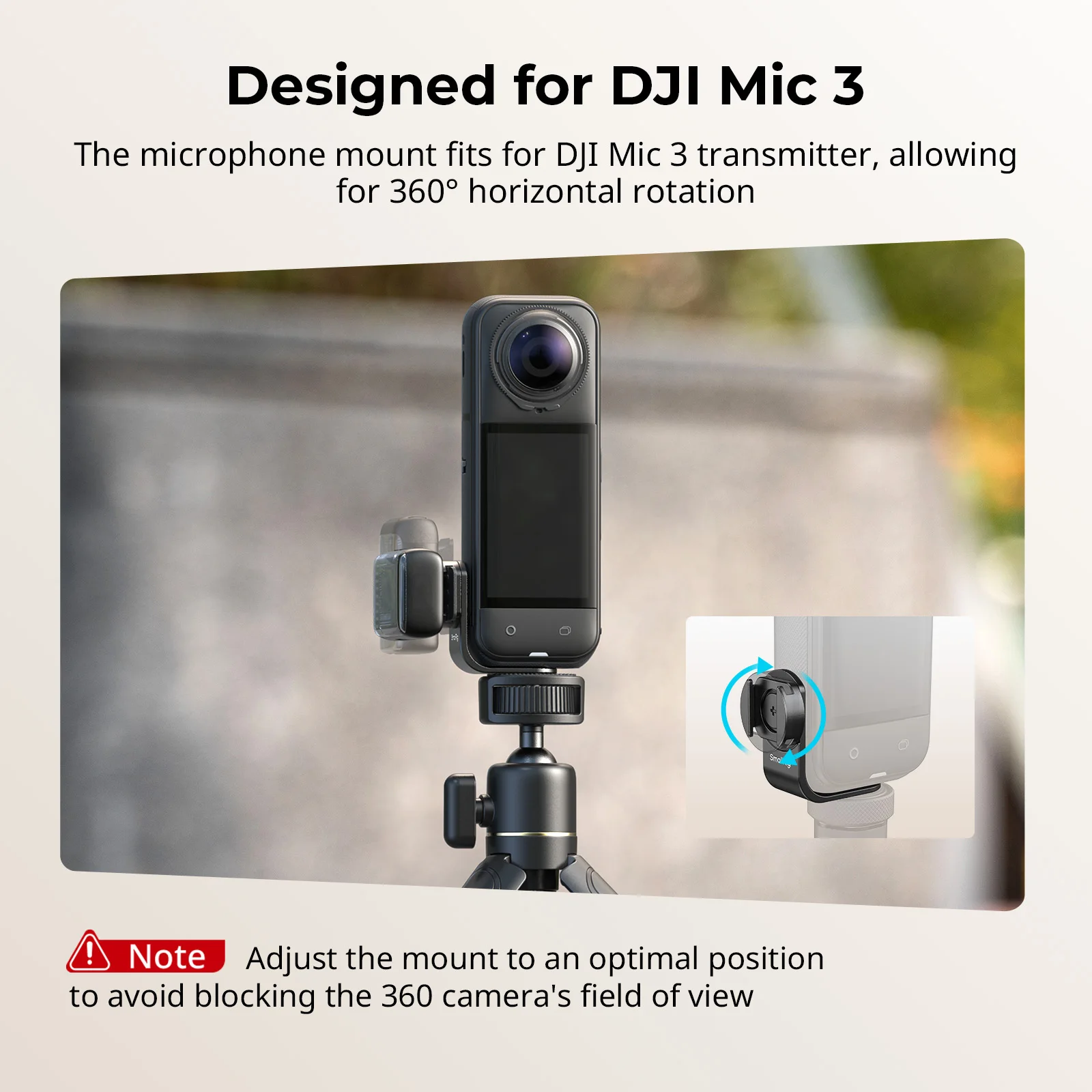 Фото Поддержка крепления SmallRig для холодного башмака для Insta360 X4/X5 для передатчика DJI Mic 3, 360° °   Съемка с помощью аудиокабеля-адаптера-5825 №2