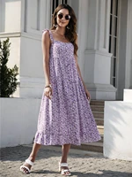 women dresses summer 2022 sexy sleeveless floral print midi spaghetti strap dress loose button ruffle party dresses vestido