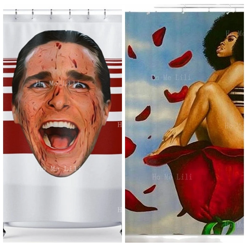 

Funny American Psycho African American Woman Shower Curtain Black Girl Afrocentric Bath Decor Waterproof Polyester Fabric