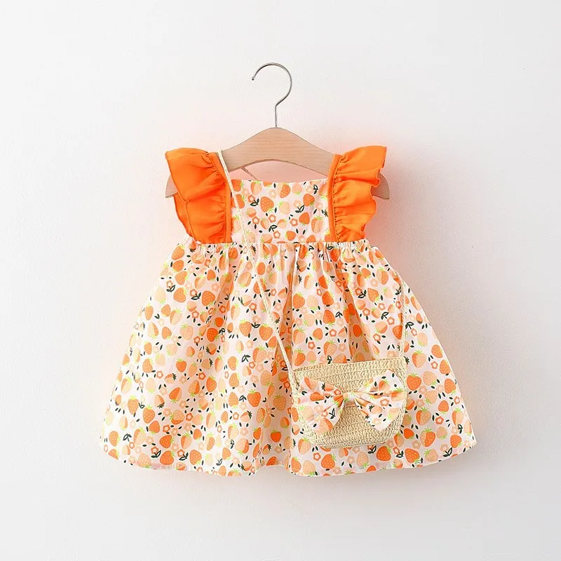 

Summer newborn baby girl clothes outfits frill floral dress bow bag for girls baby clothing 1st birthday princess dresses dress